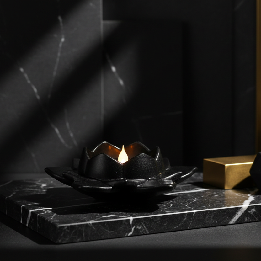 Black Lotus Flower Tea Light Holder
