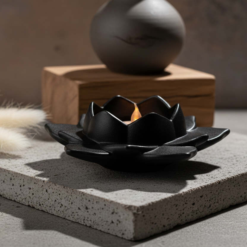 Black Lotus Flower Tea Light Holder 