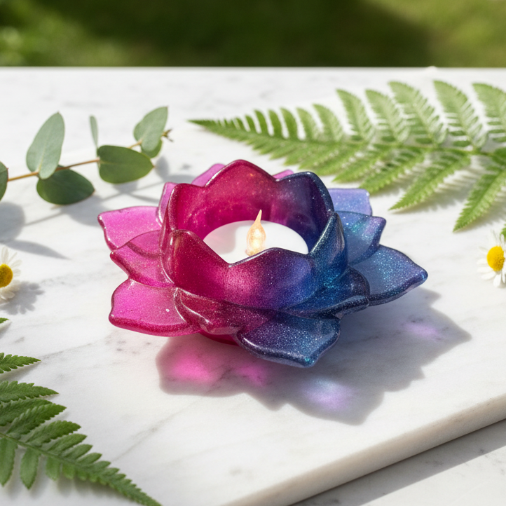 Lotus Flower Tea Light Holder botanical setting