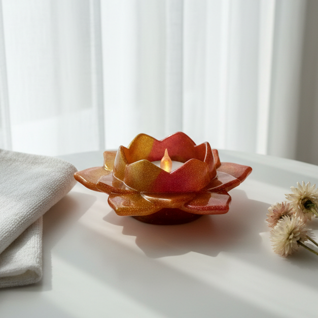 Lotus Flower Tea Light Holder in spa-like setting